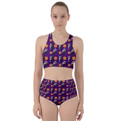 Halloween Skeleton Pumpkin Pattern Purple Racer Back Bikini Set by snowwhitegirl