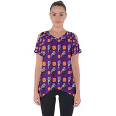 Halloween Skeleton Pumpkin Pattern Purple Cut Out Side Drop Tee by snowwhitegirl