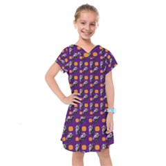 Halloween Skeleton Pumpkin Pattern Purple Kids  Drop Waist Dress by snowwhitegirl