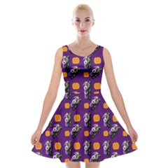 Halloween Skeleton Pumpkin Pattern Purple Velvet Skater Dress by snowwhitegirl