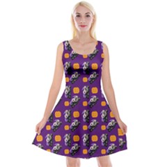 Halloween Skeleton Pumpkin Pattern Purple Reversible Velvet Sleeveless Dress by snowwhitegirl