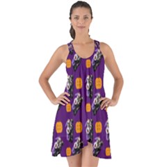 Halloween Skeleton Pumpkin Pattern Purple Show Some Back Chiffon Dress by snowwhitegirl