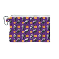 Halloween Skeleton Pumpkin Pattern Purple Canvas Cosmetic Bag (medium) by snowwhitegirl