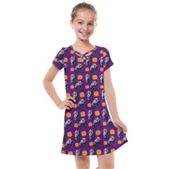 Halloween Skeleton Pumpkin Pattern Purple Kids  Cross Web Dress by snowwhitegirl