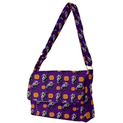 Halloween Skeleton Pumpkin Pattern Purple Full Print Messenger Bag