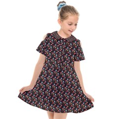 Vintage Floral Black Kids  Short Sleeve Shirt Dress by snowwhitegirl