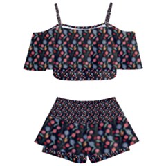 Vintage Floral Black Kids  Off Shoulder Skirt Bikini