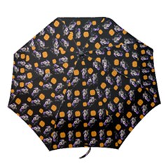 Halloween Skeleton Pumpkin Pattern Black Folding Umbrellas by snowwhitegirl