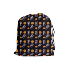 Halloween Skeleton Pumpkin Pattern Black Drawstring Pouch (large) by snowwhitegirl