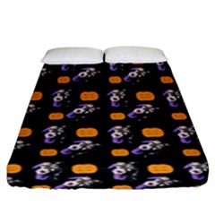 Halloween Skeleton Pumpkin Pattern Black Fitted Sheet (king Size) by snowwhitegirl