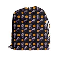 Halloween Skeleton Pumpkin Pattern Black Drawstring Pouch (xxl) by snowwhitegirl