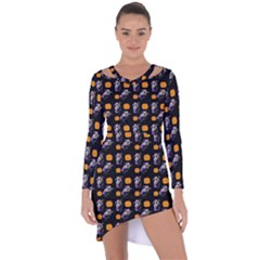 Halloween Skeleton Pumpkin Pattern Black Asymmetric Cut-out Shift Dress by snowwhitegirl