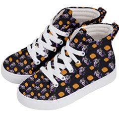 Halloween Skeleton Pumpkin Pattern Black Kid s Hi-top Skate Sneakers by snowwhitegirl