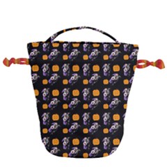 Halloween Skeleton Pumpkin Pattern Black Drawstring Bucket Bag