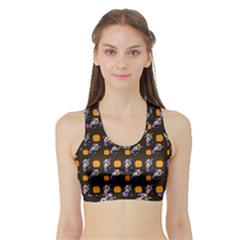 Halloween Skeleton Pumpkin Pattern Brown Sports Bra With Border by snowwhitegirl