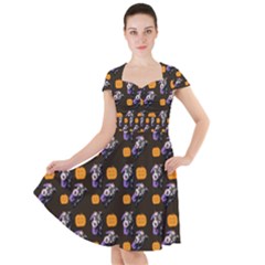 Halloween Skeleton Pumpkin Pattern Brown Cap Sleeve Midi Dress