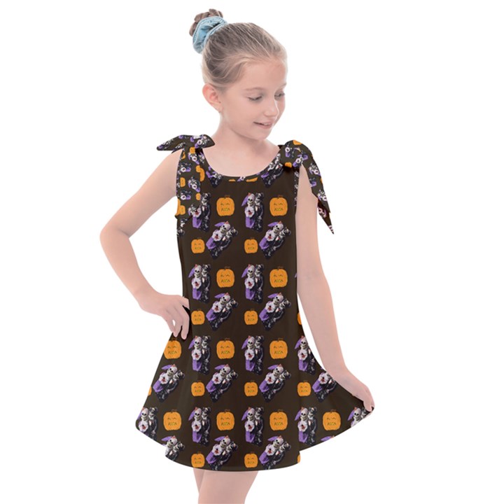 Halloween Skeleton Pumpkin Pattern Brown Kids  Tie Up Tunic Dress