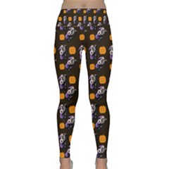 Halloween Skeleton Pumpkin Pattern Brown Lightweight Velour Classic Yoga Leggings