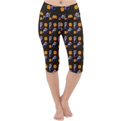 Halloween Skeleton Pumpkin Pattern Brown Lightweight Velour Cropped Yoga Leggings