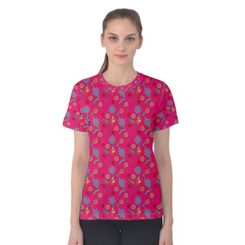 Vintage Floral Pink Women s Cotton Tee by snowwhitegirl