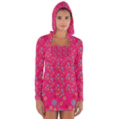 Vintage Floral Pink Long Sleeve Hooded T-shirt