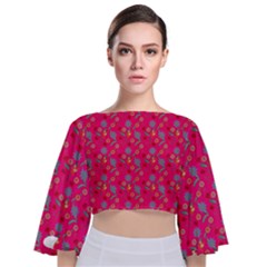 Vintage Floral Pink Tie Back Butterfly Sleeve Chiffon Top