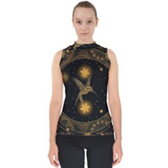 Wonderful Hummingbird With Stars Mock Neck Shell Top by FantasyWorld7