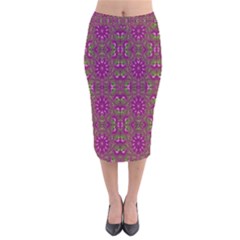 Modern Asian Ornate Pattern Velvet Midi Pencil Skirt by dflcprints