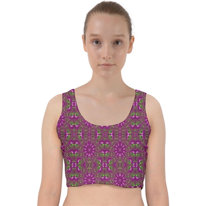 Modern Asian Ornate Pattern Velvet Racer Back Crop Top