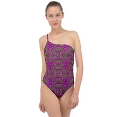 Modern Asian Ornate Pattern Classic One Shoulder Swimsuit by dflcprints