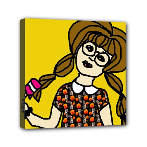 Girl With Popsicle Yellow Background Mini Canvas 6  X 6  (stretched) by snowwhitegirl