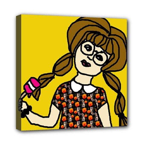 Girl With Popsicle Yellow Background Mini Canvas 8  X 8  (stretched) by snowwhitegirl