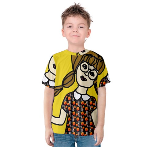 Girl With Popsicle Yellow Background Kids  Cotton Tee by snowwhitegirl