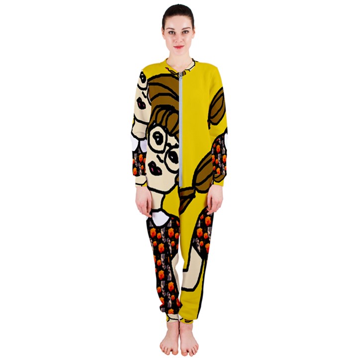 Girl With Popsicle Yellow Background OnePiece Jumpsuit (Ladies) 