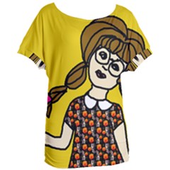 Girl With Popsicle Yellow Background Women s Oversized Tee by snowwhitegirl