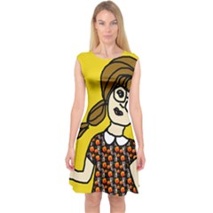 Girl With Popsicle Yellow Background Capsleeve Midi Dress by snowwhitegirl