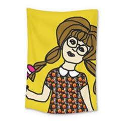 Girl With Popsicle Yellow Background Small Tapestry by snowwhitegirl