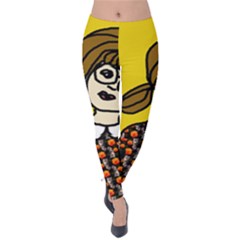 Girl With Popsicle Yellow Background Velvet Leggings by snowwhitegirl