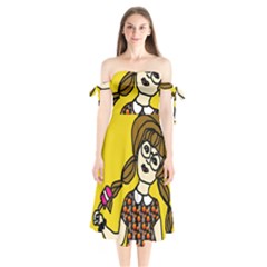 Girl With Popsicle Yellow Background Shoulder Tie Bardot Midi Dress by snowwhitegirl