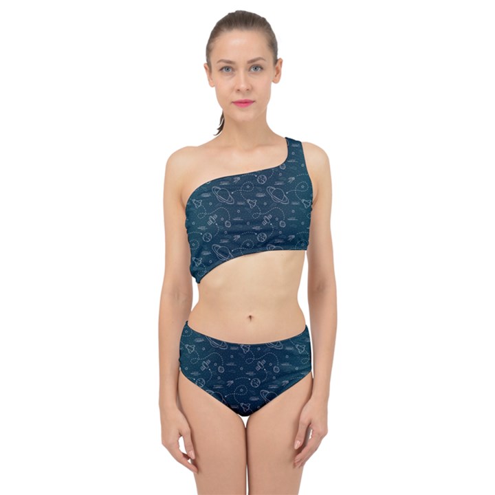 Retro Space Pattern Spliced Up Two Piece Swimsuit