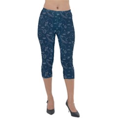 Retro Space Pattern Lightweight Velour Capri Leggings 