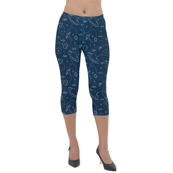 Retro Space Pattern Lightweight Velour Capri Leggings 