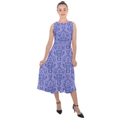 Victorian Blue Ornamental Midi Tie-back Chiffon Dress