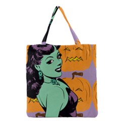 Zombie Retro Girl Grocery Tote Bag by snowwhitegirl