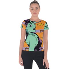 Zombie Retro Girl Short Sleeve Sports Top  by snowwhitegirl