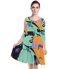 Zombie Retro Girl Quarter Sleeve Waist Band Dress