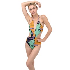 Zombie Retro Girl Plunging Cut Out Swimsuit