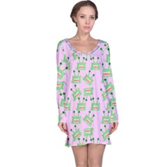 Green Alien Monster Pattern Pink Long Sleeve Nightdress by snowwhitegirl