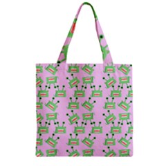 Green Alien Monster Pattern Pink Zipper Grocery Tote Bag by snowwhitegirl