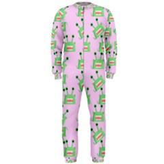 Green Alien Monster Pattern Pink Onepiece Jumpsuit (men)  by snowwhitegirl